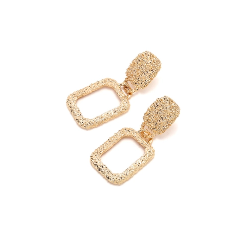 Retro Geometric Rectangle Dangle Earrings Gold Hammered Metal Texture Alloy Drop Earrings For Women Elegant Jewelry