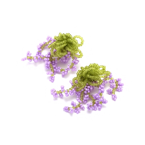 Handmade Beaded Flower Dangle Earrings Bohemian Wisteria Cluster Seed Bead Drop Ear Jewelry For Women