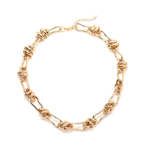 Collar De Cadena Gruesa Para Mujer Aleación De Zinc Diseño De Nudo Estilo Vintage Exagerado Joyería De Oro