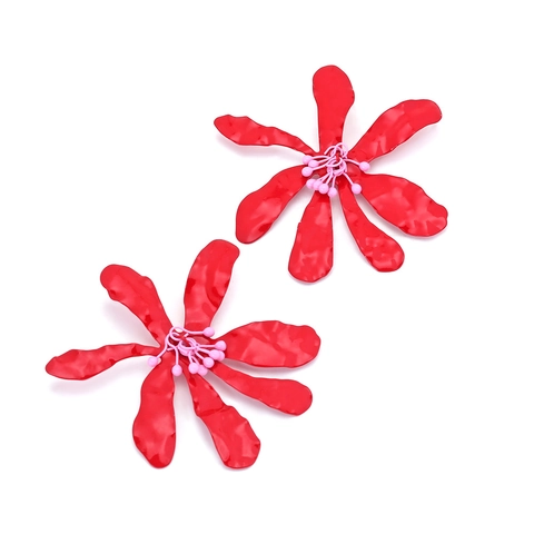 Big Red Flower Statement Earrings With Stainless Steel Earring Post Hammered Metal Floral Jewelry Women Vacation Style