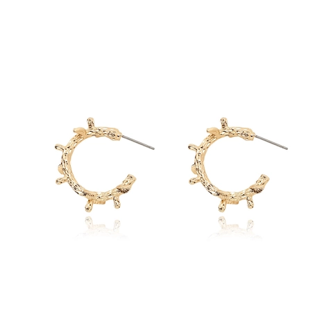 Orecchini A Cerchio A Forma Di C Da Donna In Lega Retro Texture Ramo Gioielli Geometrici Placcati In Oro