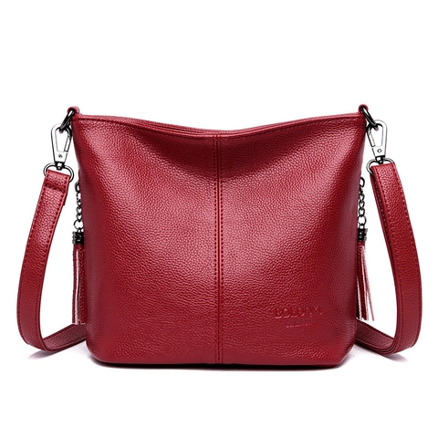 Bolso Cubo Mujer Cuero PU Grano Litchi Borla Bolso De Hombro Gran Capacidad Simple Elegante Color Sólido