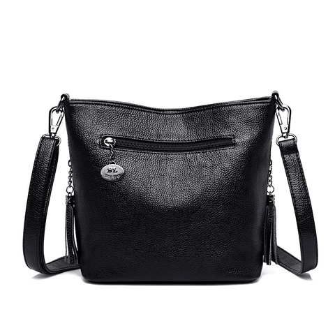 Bolso Cubo Mujer Cuero PU Grano Litchi Borla Bolso De Hombro Gran Capacidad Simple Elegante Color Sólido