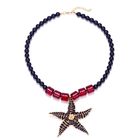 Bohemian Ocean Style Starfish Pendant Necklace With Resin Beads And Zinc Alloy For Women
