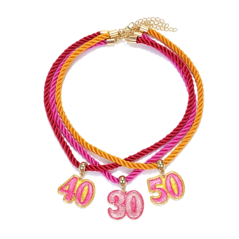 Mehrlagige Bunte Halskette Geflochtene Seilschnur Legierung Zahlenanhänger Mit Glitzer Sommerurlaub Personalisierter Schmuck Damen
