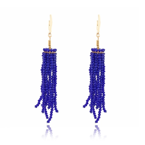 Long Crystal Tassel Earrings Bohemian Handmade Beaded Drop Dangle Jewelry For Women Elegant Ethnic Style Zinc Alloy