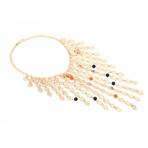 Bohemian Mehrlagige Statement Halskette Vintage Vergoldet Gehämmert Metall Quaste Mit Bunten Perlen Für Damen