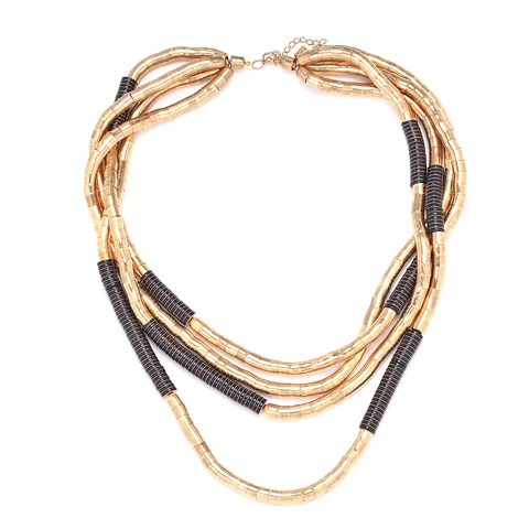 Gelaagde Statement Ketting Goud Zwart Legering Hars Geometrisch Kralen Etnisch Lange Dames Accessoire