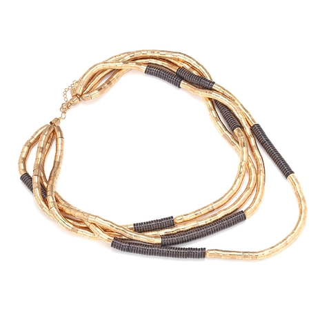 Gelaagde Statement Ketting Goud Zwart Legering Hars Geometrisch Kralen Etnisch Lange Dames Accessoire