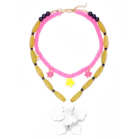 Collana A Doppio Strato Di Perline Con Grande Ciondolo A Fiore Bianco Ciondoli Floreali In Resina E Acrilico Gioielli Boho Da Donna