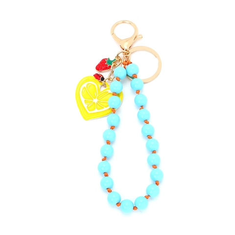 Beaded Keychain With Fruit Pendants Strawberry Heart Lemon Ladybug Zinc Alloy Resin Bag Charm Sweet Style For Women
