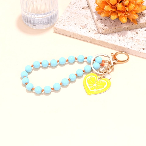 Llavero De Cuentas Con Colgantes De Frutas Fresa Corazón Limón Mariquita Aleación Zinc Resina Encanto De Bolso Estilo Dulce