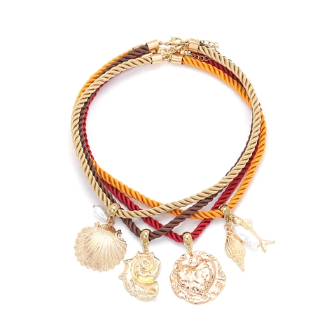 Collar De Cuerda Trenzada De Capas Playa Verano Concha Pez Dijes De Aleación Perla Artificial De Imitación Bohemio Para Mujer