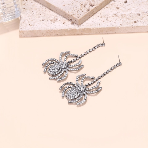 Spider Drop Earrings Alloy Rhinestone Gothic Punk Style For Halloween Party Exaggerated Dangle Ear Jewelry For Women