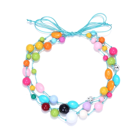 Multi Layer Beaded Necklace Colorful Resin Candy Beads Handmade Woven Cord Bohemian Summer Jewelry For Women