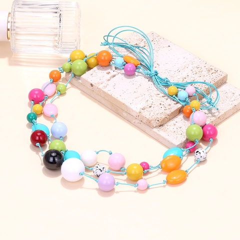 Multi Layer Beaded Necklace Colorful Resin Candy Beads Handmade Woven Cord Bohemian Summer Jewelry For Women