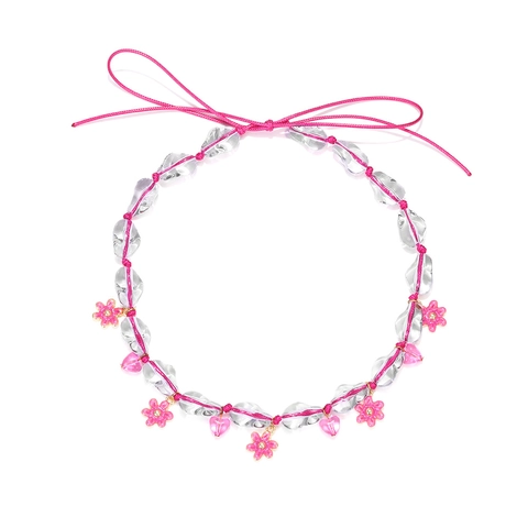 Collar De Cuentas Con Colgantes De Flor Y Corazón De Resina Aleación De Zinc Dulce Bohemio Cadena De Clavícula Rosa Para Mujeres