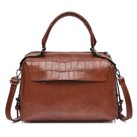 Damen Boston Tasche Krokodilmuster PU Leder Vintage Top Griff Handtasche Umhängetasche Verstellbarer Riemen