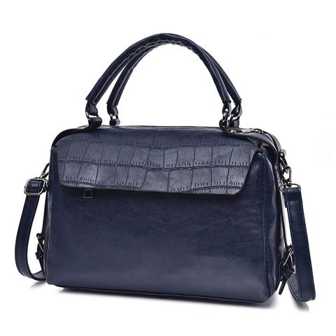 Damen Boston Tasche Krokodilmuster PU Leder Vintage Top Griff Handtasche Umhängetasche Verstellbarer Riemen