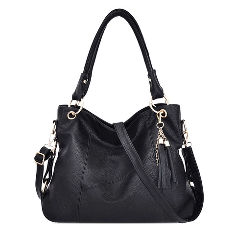 Women Large Capacity Tote Bag Litchi Textured PU Leather Handbag Shoulder Bag With Tassel Pendant Casual Commuter