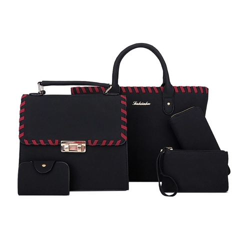 Women Frosted PU Leather Tote Handbag Clutch Long Wallet Card Holder Vintage Large Capacity Crossbody
