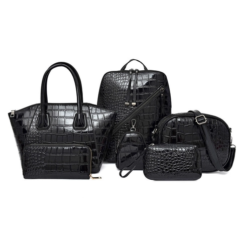 Damen Handtaschen Rucksack Umhängetasche Geldbörse Kosmetiktasche Krokodilmuster Glänzendes PU Leder Mode Reise