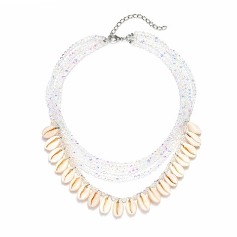 Bohemian Multi Layer Necklace With Crystal Beads And Natural Shell Handmade Retro Summer Beach Jewelry For Women