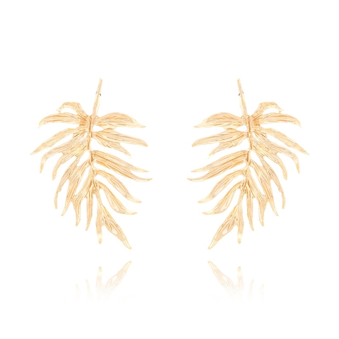 Retro 3D Alloy Palm Leaf Drop Earrings With Stainless Steel Earring Post Vintage Luxury Vacation Style Jewelry