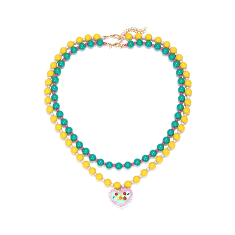 Collana Di Perline A Doppio Strato Ciondolo Torta Cuore Resina Colorata Gioielli Bohémien Fatti A Mano Per Donne
