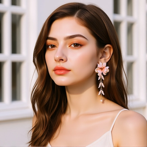 Hars Bloem Lange Kwastje Oorbellen Elegante 3D Florale Dangle Drop Sieraden Voor Vrouwen Met Roestvrijstalen Oorbel Post