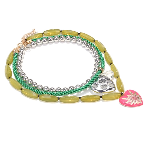 Multi Layer Necklace With Heart Pendants Alloy Resin Beads Enamel Pink Star Rhinestone Y2K Bohemian Style For Women
