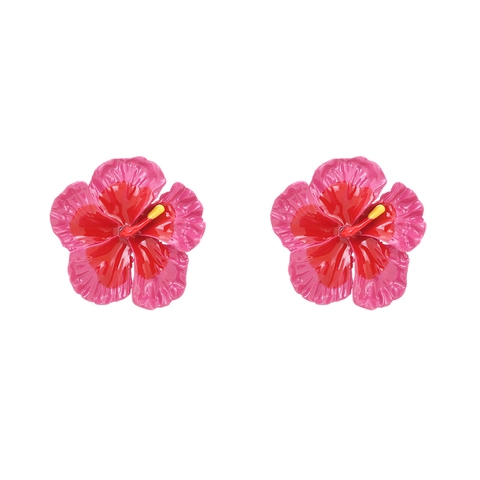 Orecchini A Fiore Di Frangipani Lega Di Zinco Smalto Oversize Retro Ibisco Tropicale Donne Perno Acciaio Inossidabile