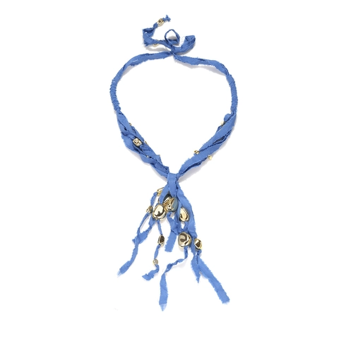 Bohemian Long Fabric Ribbon Necklace With Geometric CCB Pendants Frayed Edge Artistic Style For Women