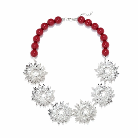Collier Pendentif Tournesol 3D Bohème Chaîne de Perles en Résine Fait Main Bijoux Vintage pour Femmes Fête Quotidien