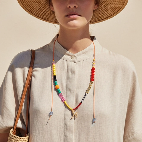Boho Bunte Perlenkette Mit Harz Legierung Hirsch Anhänger Handgefertigte Gewebte Kordel Verstellbarer Schmuck Für Damen
