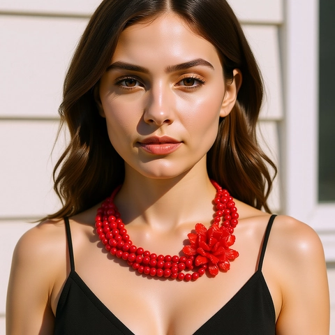Collar De Cuentas Multicapa Hecho A Mano Con Gran Flor De Resina 3D Joyería Tejida Estilo Étnico Para Mujer