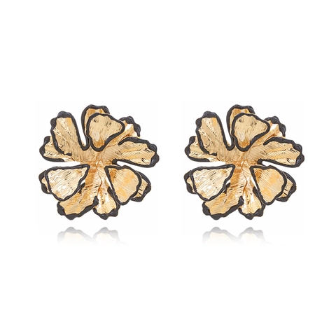 Overdreven Dubbellaagse Bloemknopoorbellen Gouden Legering Zwarte Oliedruppel Retro Artistieke Sieraden Voor Dames