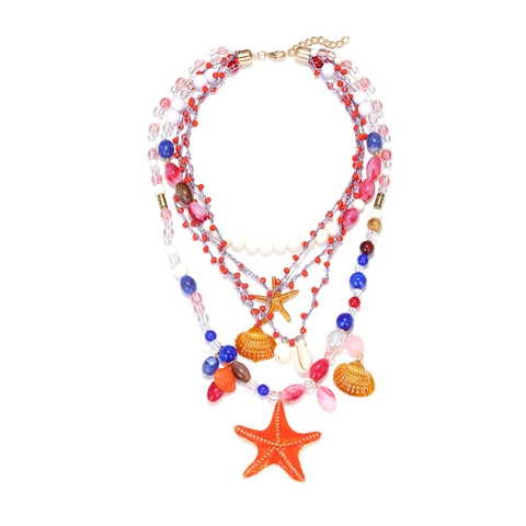 Collar De Varias Capas Cuentas Resina Imitación Perla Artificial Aleación Estrella De Mar Concha Colgante Bohemio Verano Playa Estilo Océano