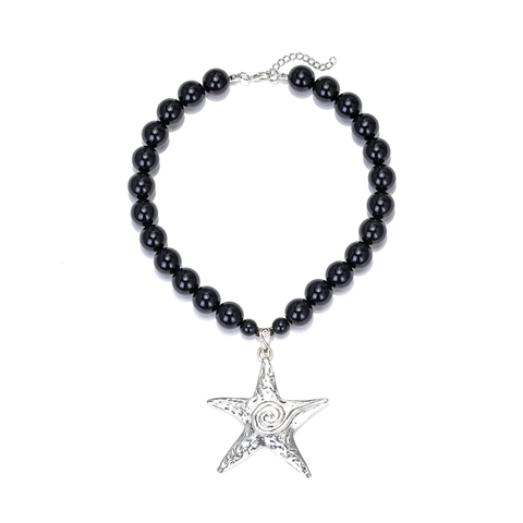 Seestern Anhänger Halskette Schwarze Perlen Kette Harz Vintage Böhmischen Stil Zinklegierung Verstellbarer Schmuck Für Damen