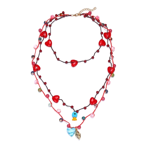 Bohemian Mehrlagige Perlenkette Herz Fisch Muschel Anhänger Gewebte Kordel Ethnisch Mode Schmuck Für Damen