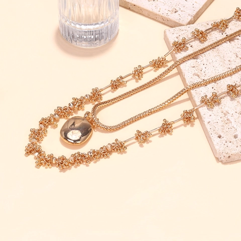 Statement Mehrlagige Halskette Zinklegierung Perlen Schlangenkette Mit Ovalem Spiegelanhänger Modeschmuck Für Damen