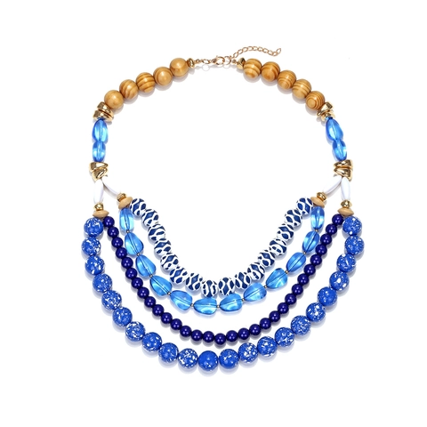 Collana Multistrato Con Perline Boho Gradiente Blu Resina Legno Cascata Choker Da Donna Gioielli Moda