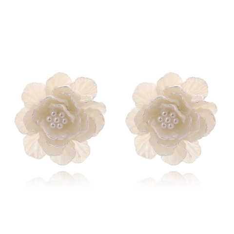 Große 3D-Blumenohrringe Resin Mehrlagige Kamelie Künstliche Perlenmitte Edelstahl-Ohrstecker Eleganter Schmuck Für Damen