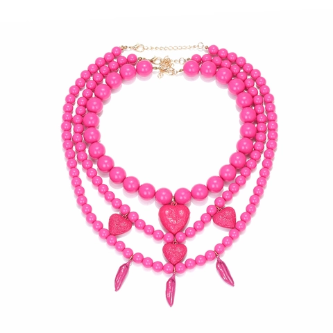 Collier Perles Multicouches Bohème Rose Résine Pendentifs Coeur Feuille Douce Chaîne De Clavicule Pour Femmes