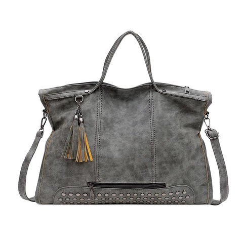 Damen Boston Tasche Aus PU-Leder Große Kapazität Handtasche Mit Nietendekor Quaste Abnehmbarem Schultergurt Vintage Stil