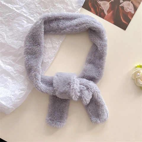 Faux Fur Scarf Solid Color Winter Warm Plush Cross Loop Neck Warmer Soft Thick Elegant Fashionable For Women