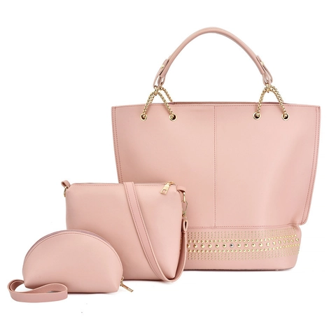 Women Bag Collection PU Leather Rivet Studded Tote Shoulder Crossbody Handbag Pouch Gold Chain Fashion Casual