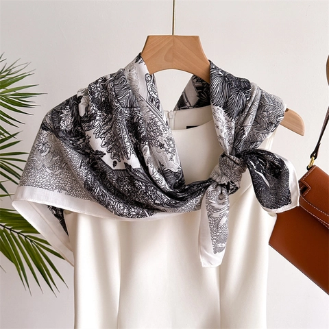 Pañuelo Cuadrado Grande De Satén Para Mujer Estampado Floral Vintage Elegante Botánico Selva Satén Bufanda Retro