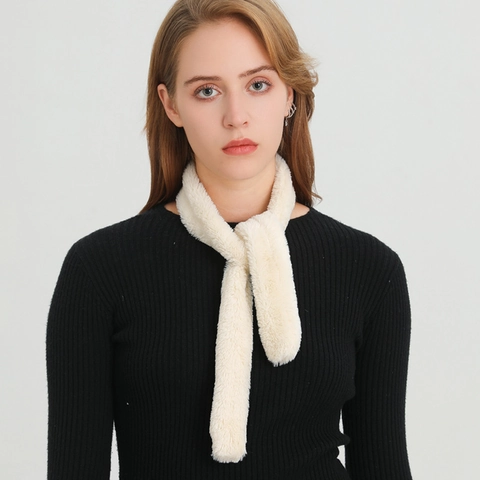 Faux Fur Scarf Solid Color Winter Warm Plush Cross Loop Neck Warmer Soft Thick Elegant Fashionable For Women