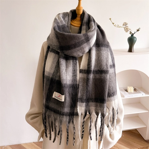Sciarpa Invernale Imitazione Cashmere A Quadri Scialle Lungo Caldo Con Nappe Per Donne Uomini